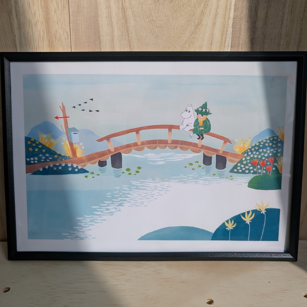 Snufkin & Moomin Framed Art Print with Black Frame, 20x30cm, Moominvalley